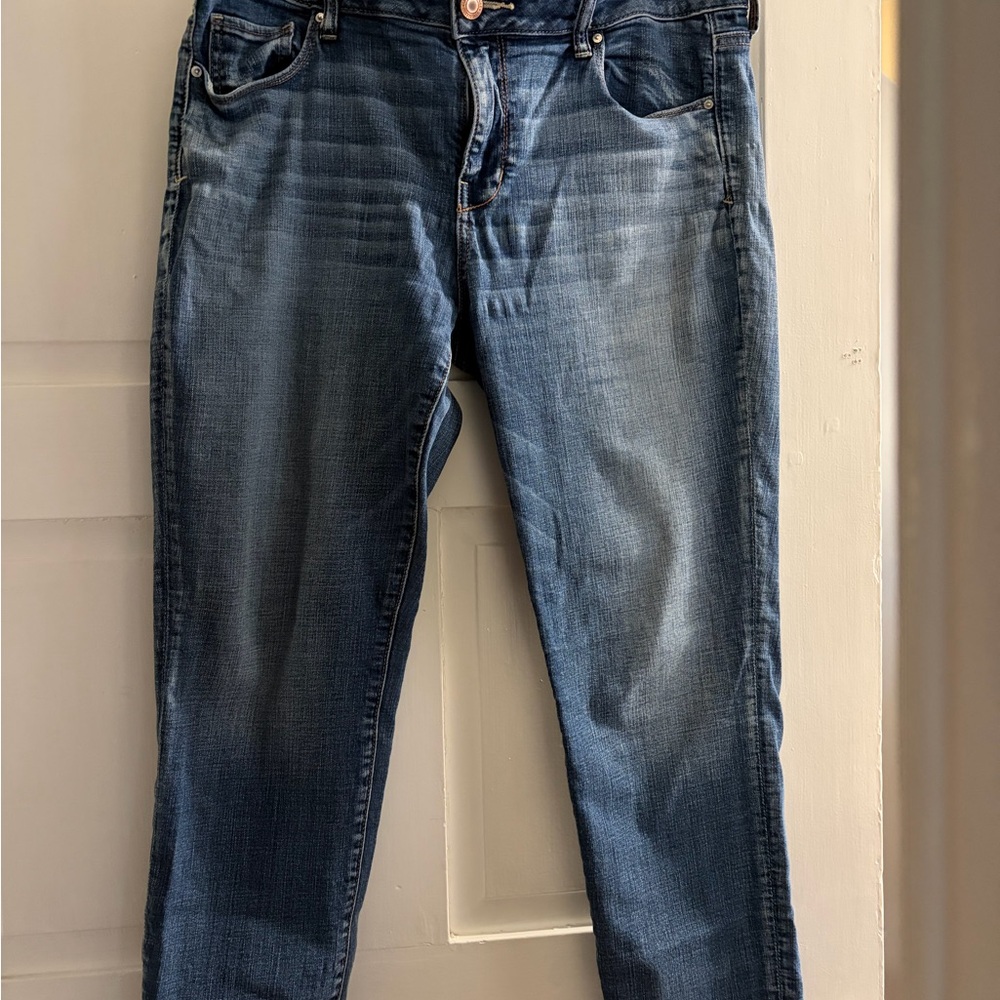 American Eagle Outfitters Dark Blue Denim Jeans with Copper Stitching
